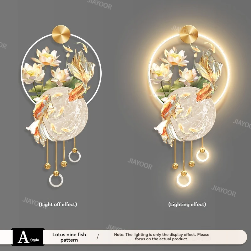 ตกแต่งบ้านปลา Koi Entrance ตกแต่งภาพวาด Lotus Corridor Corridor เก้าปลาภาพ Entrance Stereoscopic ภาพจิตรกรรมฝาผนังโคมไฟ