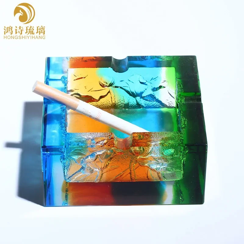 Vintage glass crystal, glazed ashtray, home living room large, artwork