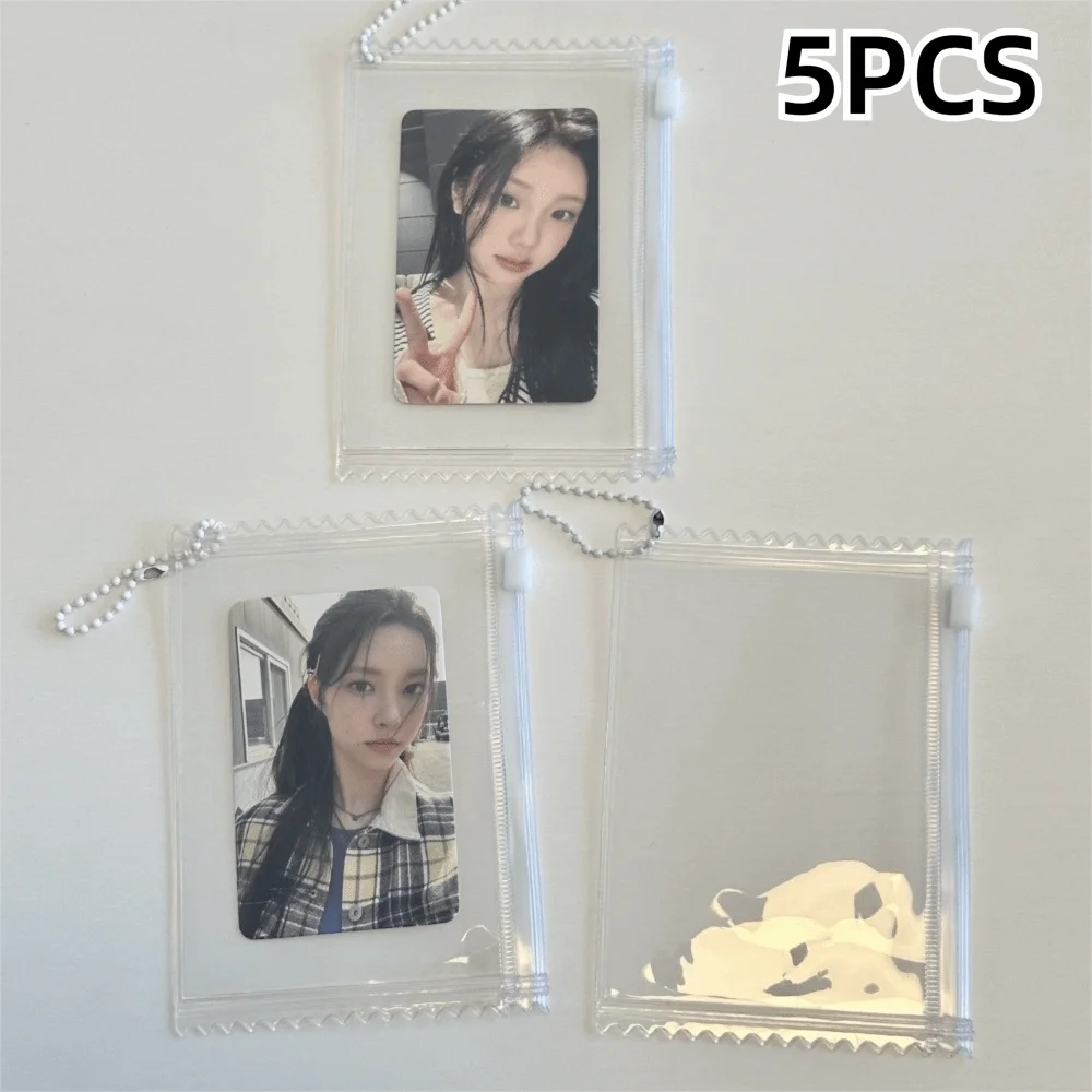 5PCS Clear Shining Card Sleeve Protector with Hanging Chain Candy Zipper Zipper Bag Case 3inch PVC Photo Card Display