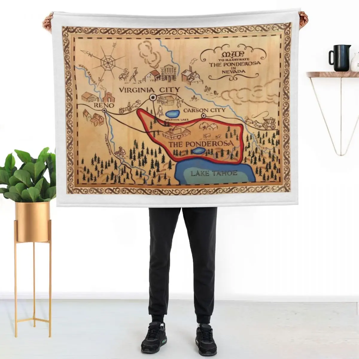 The Ponderosa Ranch Map Poster Throw Blanket Multi-Purpose Weighted Furrys Sofa Quilt Cute Fashion Sofas Blankets