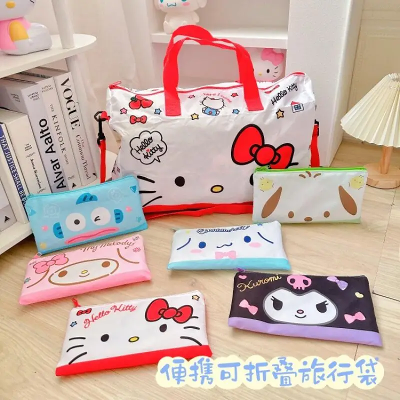 Sanrio Foldable Travel Bag Hello Kitty Cinnamoroll Kuromi Luggage Storage Case Portable Makeup Clothing Packing Bag Girls Gift