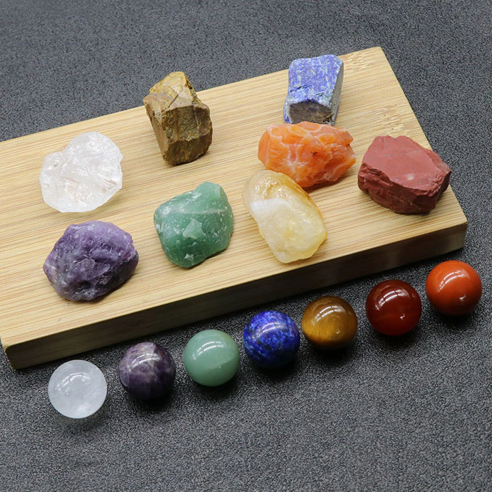7 Chakra Crystal Stone Ornament Set Natural Clear Quartz Citrines Energy Healing Fengshui Birthstone Home Decortion