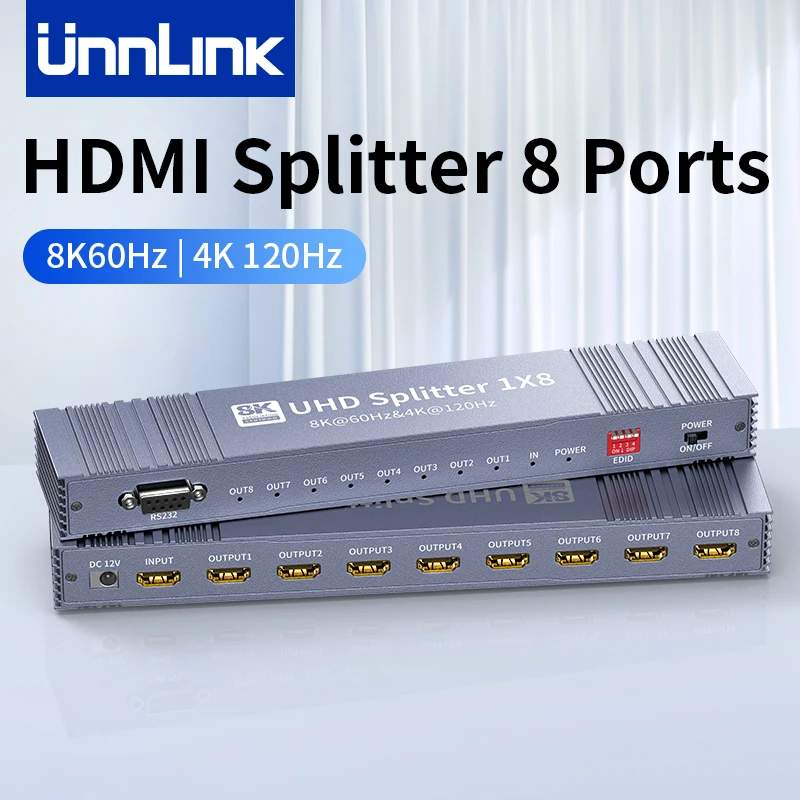 Unnlink 8K 60Hz HDMI Splitter 1 In 8 Out  4K 120Hz Video Splitter 8 Ports 1 Signal Share 8 Screens