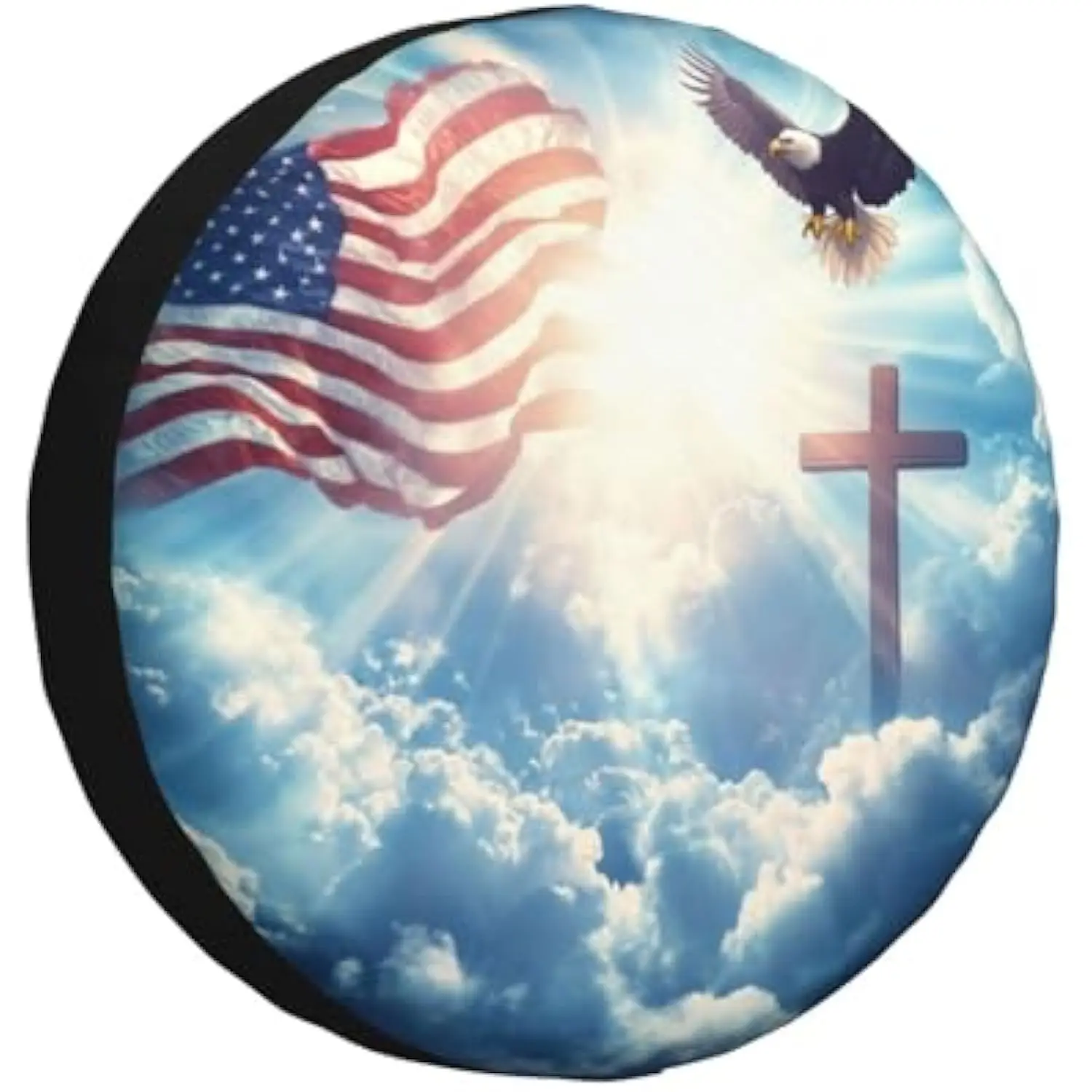 

Christian Eagle American Flag Spare Tire Cover Polyester Weatherproof RV SUV Truck Wheel Protector