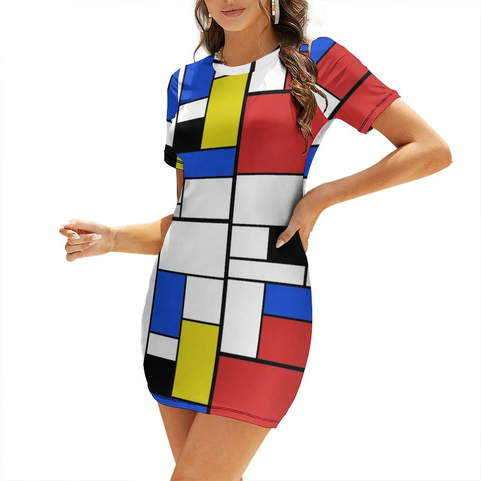 

Mondrian Lines Short Sleeved Dress long dresses for women clothes