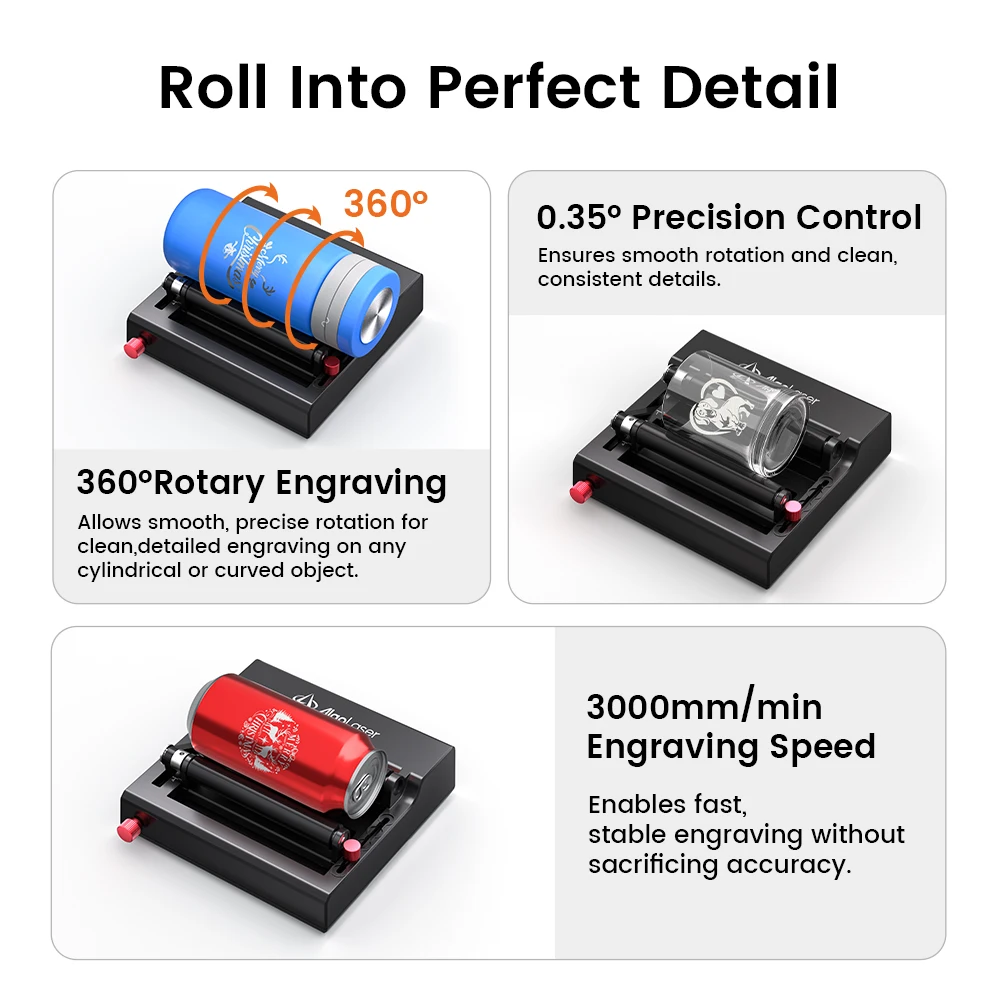 AlgoLaser Laser Engraving Rotary Roller RR3 Y-aixs 360° Rotating Rotary Roller for 2-150mm Cylindrical Laser Engraver PIXI 10W