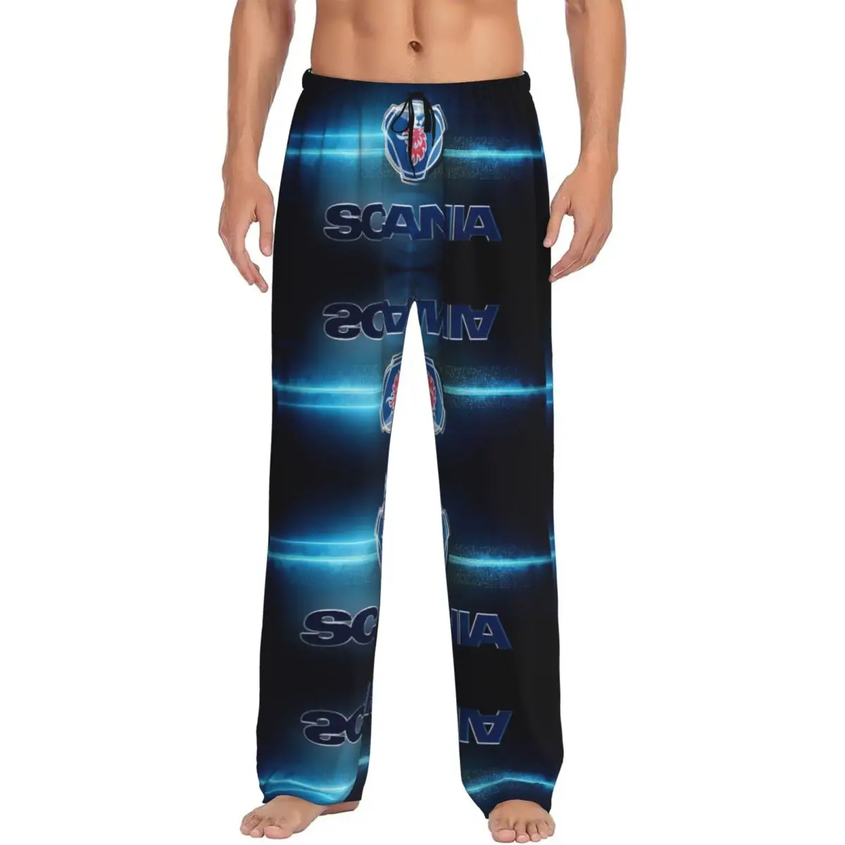 Custom Printed Saabs Scanias Trucks Emblem Logo Hot Pajama Pants Men Vintage Sleep Sleepwear Bottoms with Pockets