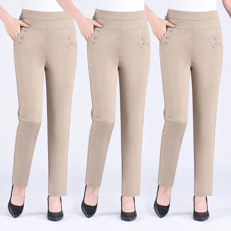 

Fleece Velvet Elastic Women's 2024 Winter Thicken Warm High Waist Skinny Pants Casual Straight Woman Jegging Trousers W91