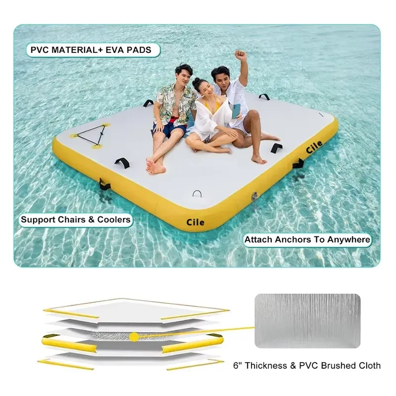 Inflatable Dock Platform 6ft/8ft/10ft/12ft Floating Raft with Air Pump Inflatable Water Floating Platform Island