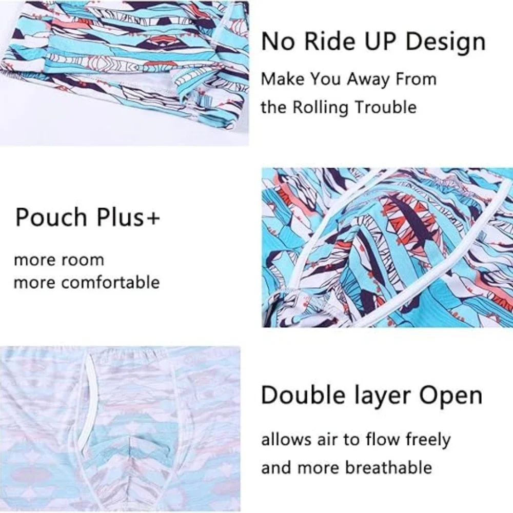 Jinshi Men's Comfortable Soft Long Boxer Briefs Printing Bamboo Big And Tall Underwear Fashion Underwear For Men