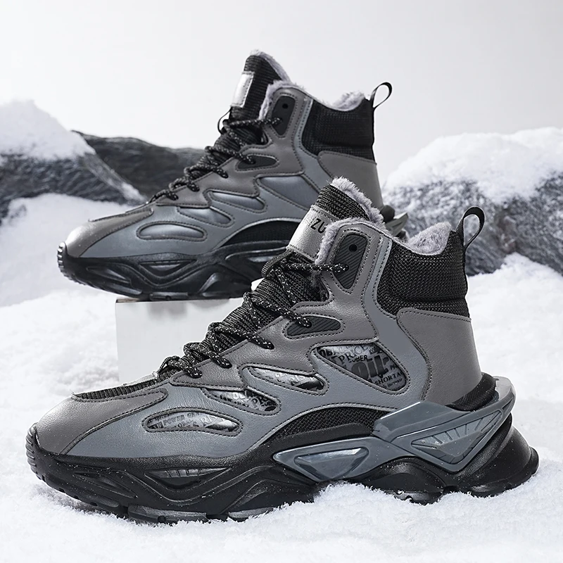 

Мужские зимние зимние ботинки с плюшевой подкладкой для тепла, мужские повседневные ботинки, уличные ботинки для бега и альпинизма, спортивная обувь