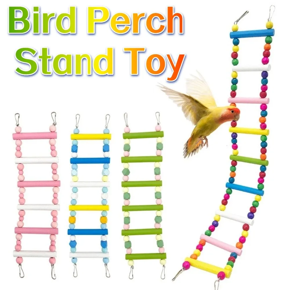 

Colorful Wooden Parrot Ladder 8/10/12 Step Ladders Interactive Bird Climbing Sturdy Wear Resistant Bird Perch Stand