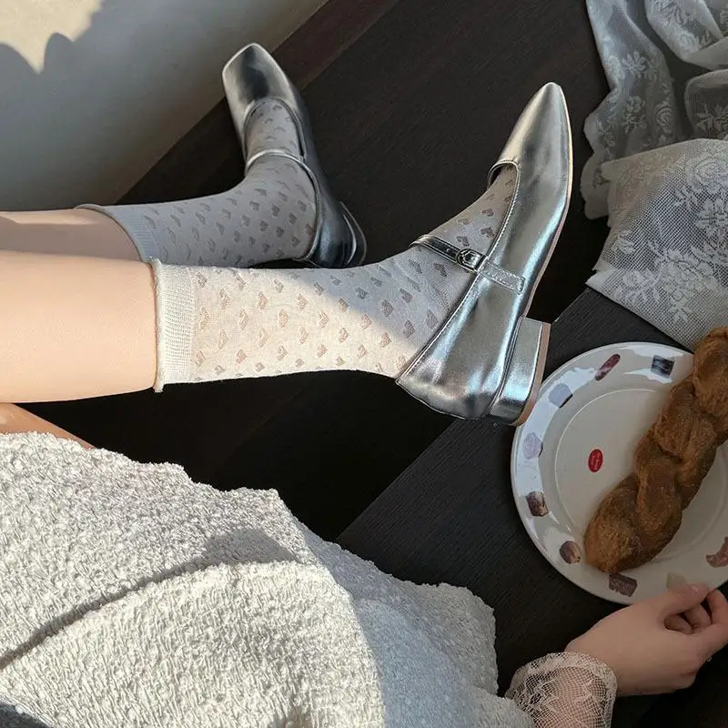 ฤดูร้อนใหม่ผู้หญิงถุงเท้าบางสี Candy Hollow Out หลวมถุงเท้าผู้หญิง Casual Basic สาวหวานแฟชั่นถุงเท้ายาว Comfort