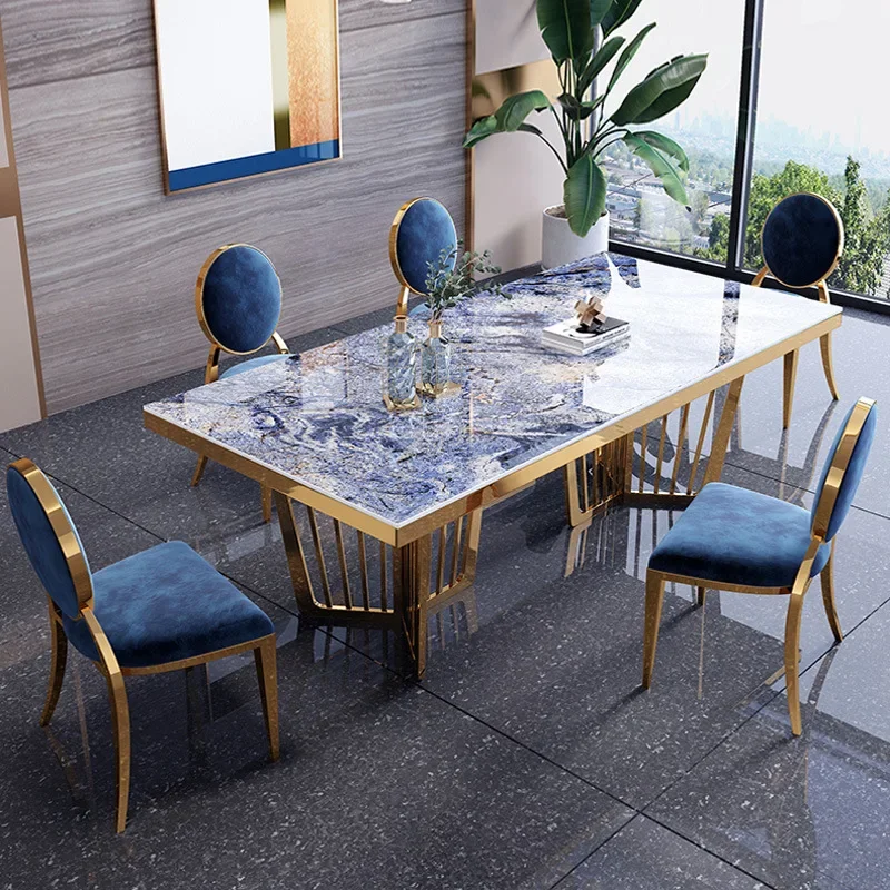 

-Luxury Marble Dining Table Set Modern Minimalist Dining Table Home Furniture Rectangular Slate Dinning Room Home 1 Piece Nordic