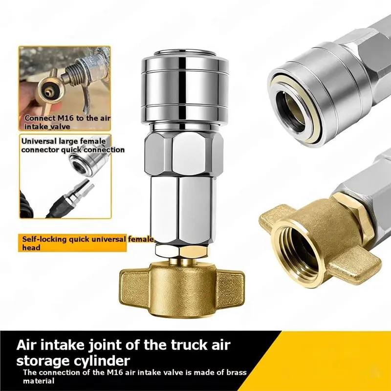 New Shown-Air Hose-M16 Air Take-Off Valve-Self-Locking Quick-Connect Design- 1-Meter Heavy-Duty Truck Air Reservoir Hose