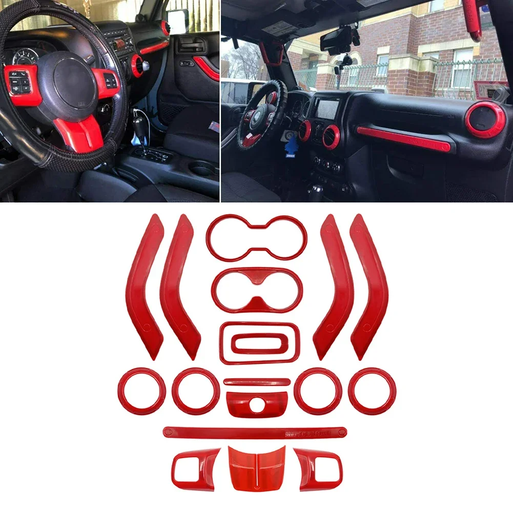 

18 шт., красные комплекты отделки салона автомобиля для Jeep Wrangler JK JKU, 4 двери, 11-17 ABS, автоаксессуары, инструменты