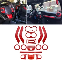 Kits de decoración Interior de coche rojo de 18 piezas, accesorios de ABS para Jeep, Wrangler, JK, JKU, 4 puertas, 11-17