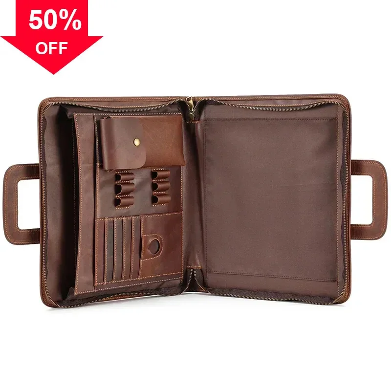 Hohe Qualität Neue Vintage A4 Braun Crazy Horse Echtes Leder Executive Büro Frauen Männer Aktentasche Handtasche Portfolio Tasche M2215