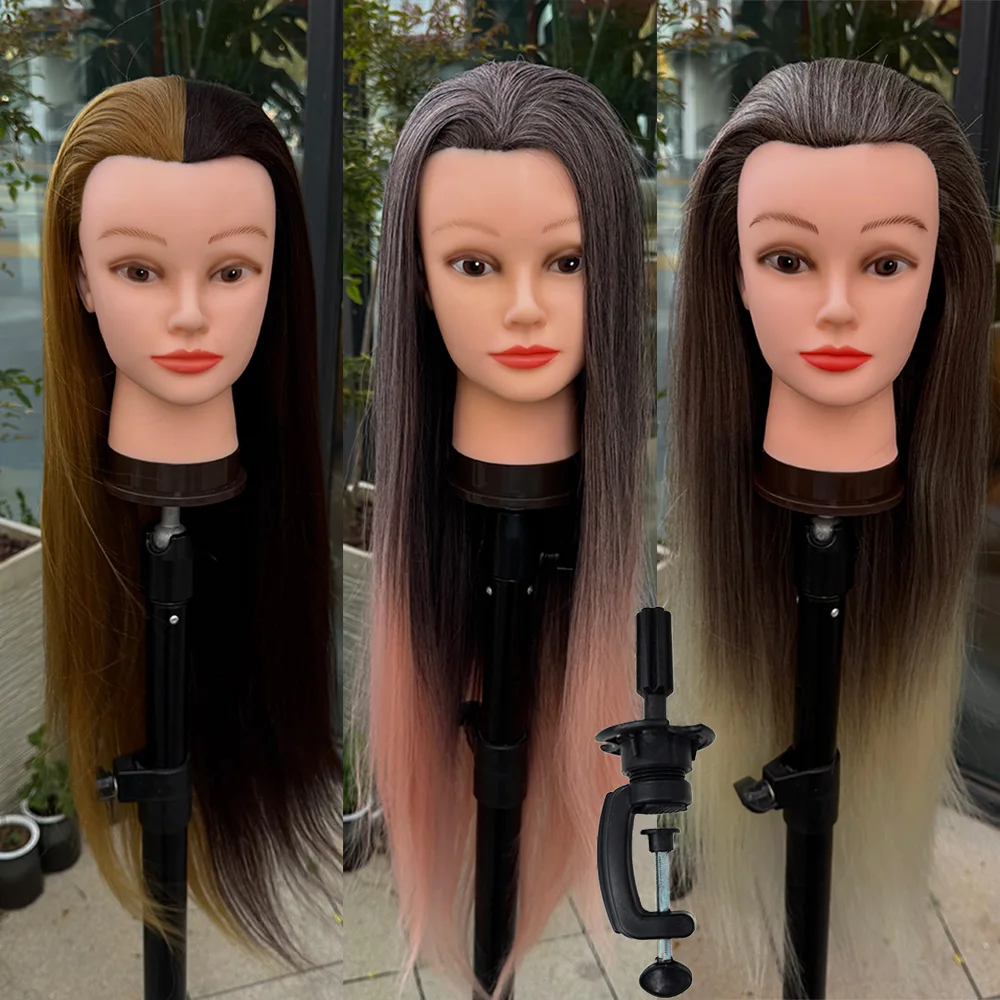 

Hair Styling Training Head with With Long Synthetic Hair - Multiple Hair Colors Cosmetology Mannequin Head with Clamp Holder
