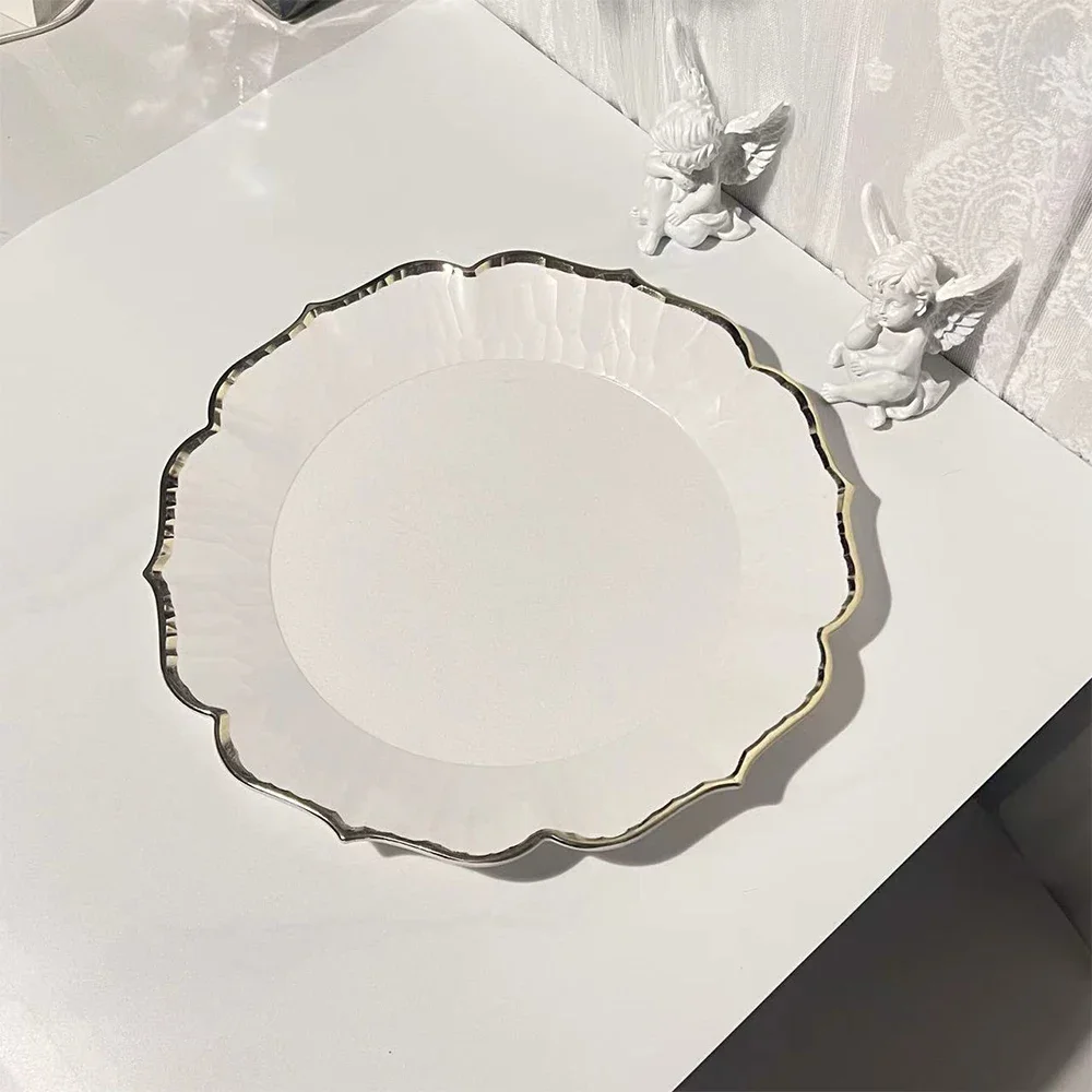 32cm European Style Gold Rim Charger Plate White Scalloped Edge Under Plate 5/10/20/30/50/100pcs Wedding Banquet Table Decor For