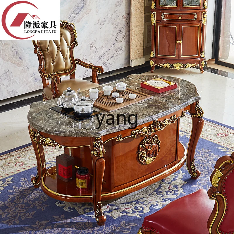 L'm all solid wood marble surface tea table chair combination oak square table