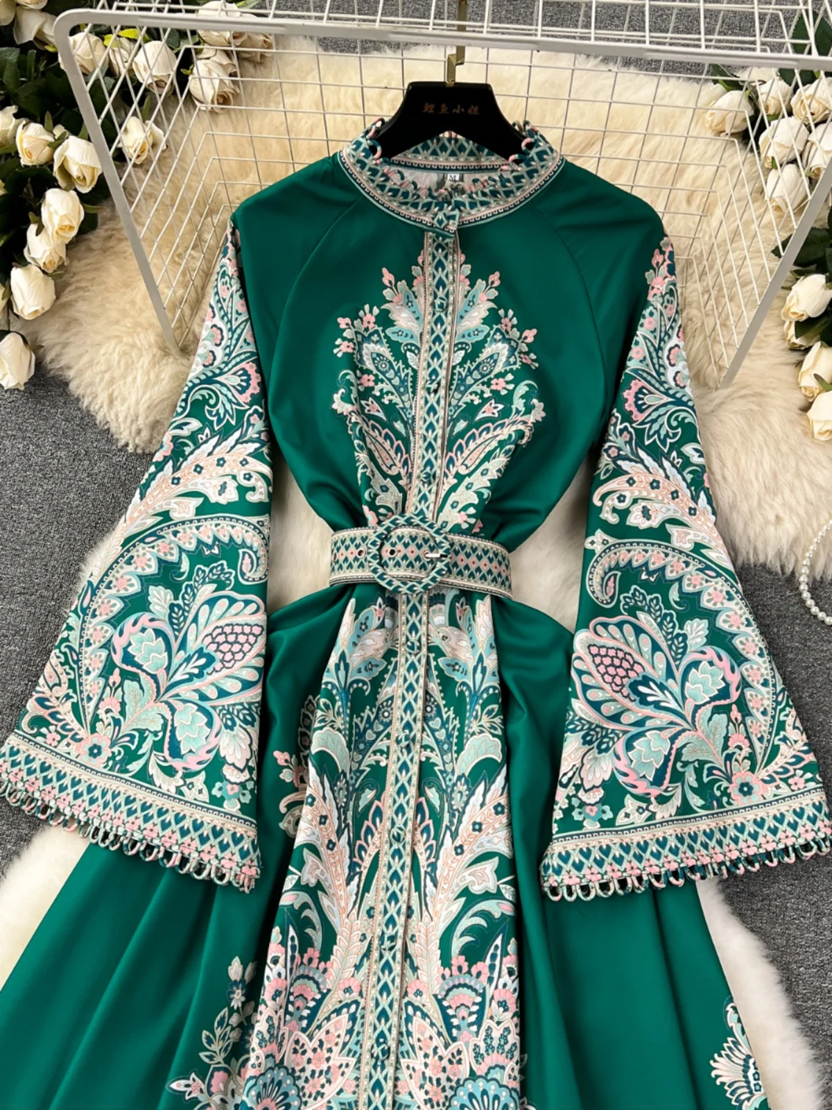 Retro Gericht Sle Floral Print Dr frauen Hohe Taille Lose Bell Sve Kleid Koreanische Version A-Line Midi Dr Frühling neue