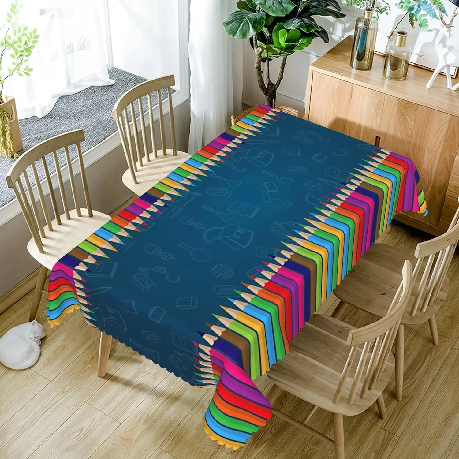 Back To School Rectangle Tablecloth Blackboard Pencil Science Class Tablecloth for Dining Table First Day of School Party Decor
