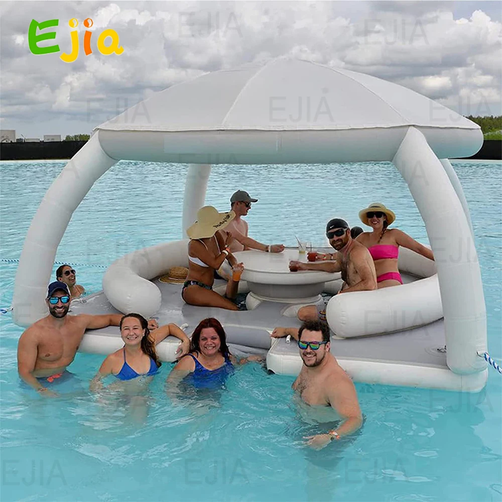 Sea Floating Platform Inflatable Sunshade Tent Floating Dock, Multi-Person Leisure Bar Sofa Lounge Chair Floating Bed for Sea