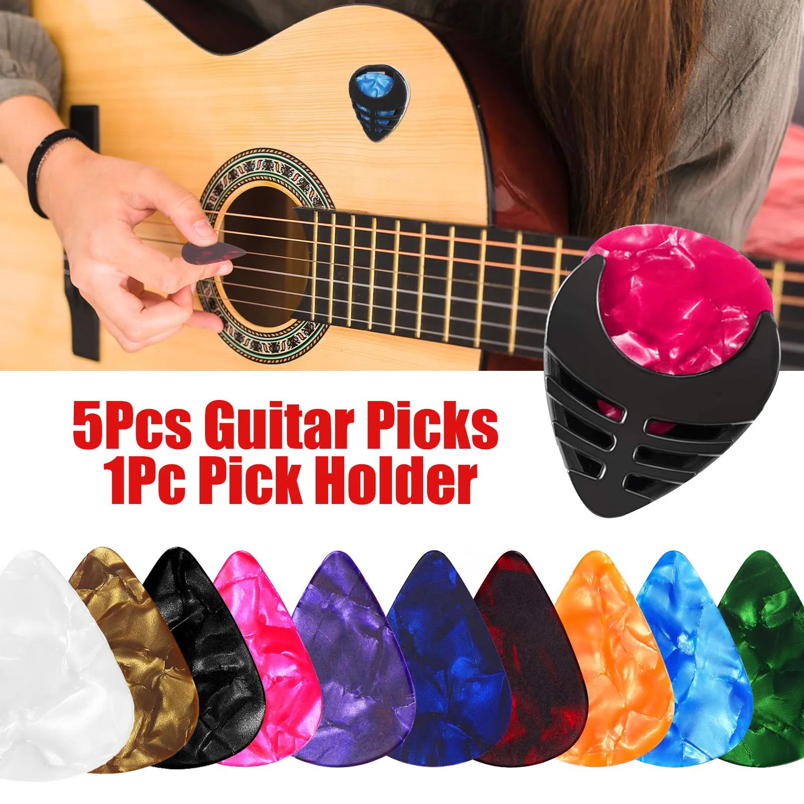 5Pcs Guitar Picks & 1Pc Pick Holder 6 Thicknesses set For Acoustic Guitar Electric Guitar Bass Ukulele(Random Color)