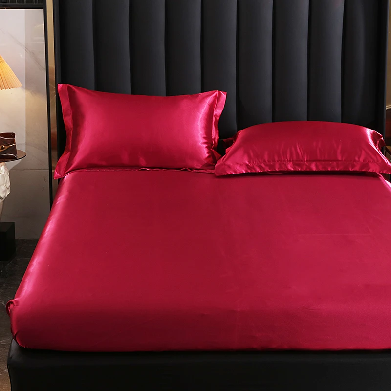Mulberry Silk Bed Sheet Set with Fitted Sheet Flat Sheets Pillowcase Luxury Solid Color Bedding Sets Wrinkle-Free Antiallergic
