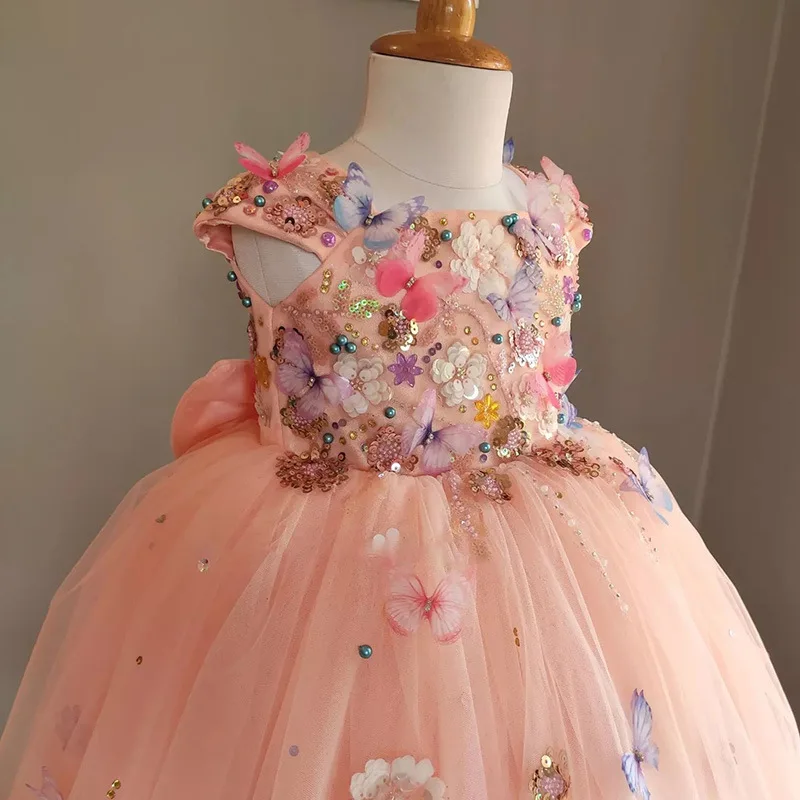 

Floral Pink Flower Girl Dress Princess Toddler Kids Wedding 1st Birthday Pageant Party Ball Gown Girls Casual Dresses