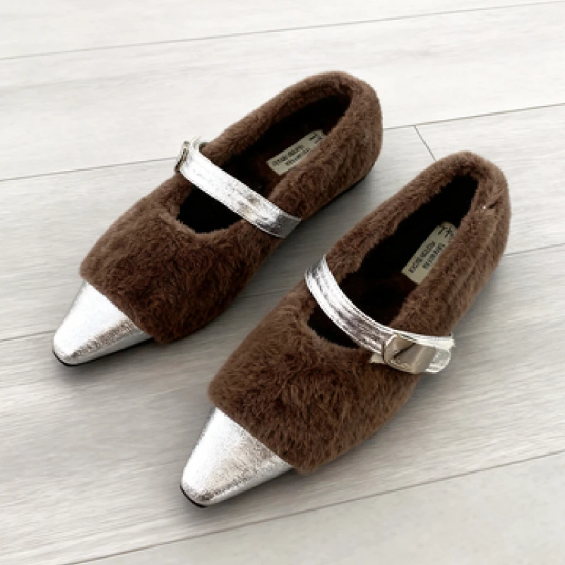 الخريف الشتاء قصيرة رقيق الدافئة حذاء مسطح النساء أشار تو الربط مشبك تصميم ماري جين أحذية السيدات الراحة حذاء كاجوال