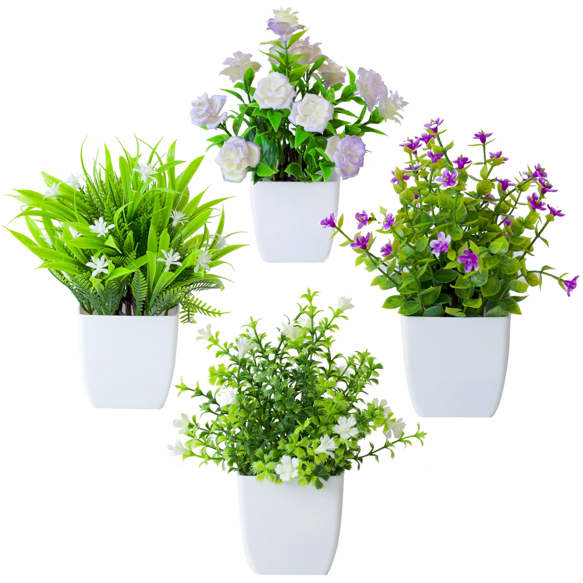 

6pcs Artificial Potted Plants Mini Fake Flowers Green Plastic Small Desk Plants Indoor Outdoor Decor Realistic