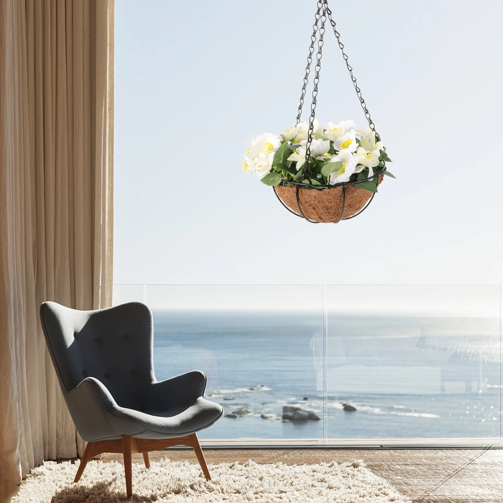 

Artificial Hanging Basket Natural Coconut Fiber Simulation Flowers Hanging Planter Garden Decor Indoor Outdoor Home Balcony