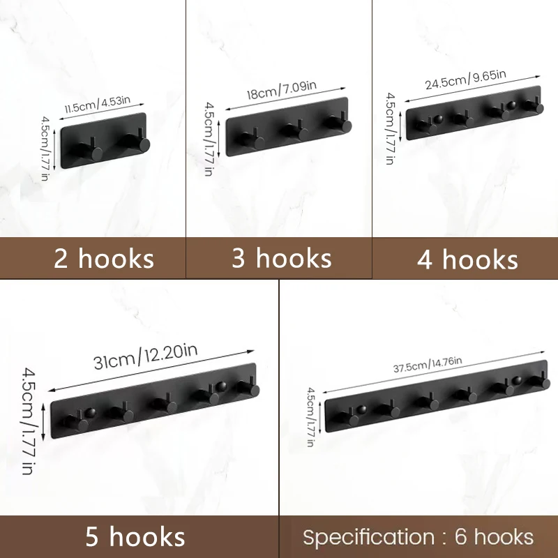 No Drill Self Adhesive Stainless Steel Coat Hook Rail, Multi-Purpose Door Back Clothes Hanger for Entryway Bedroom Living Room