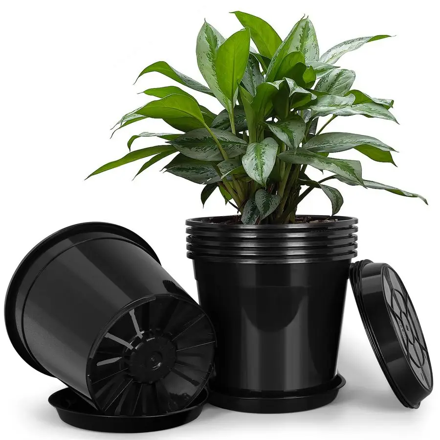 

Gallon Plastic Pots with Drip Trays, Sturdy Gallon Plant Pots with Drainage Holes, Large Gallon Pots for Flowers, Ideal for Indo