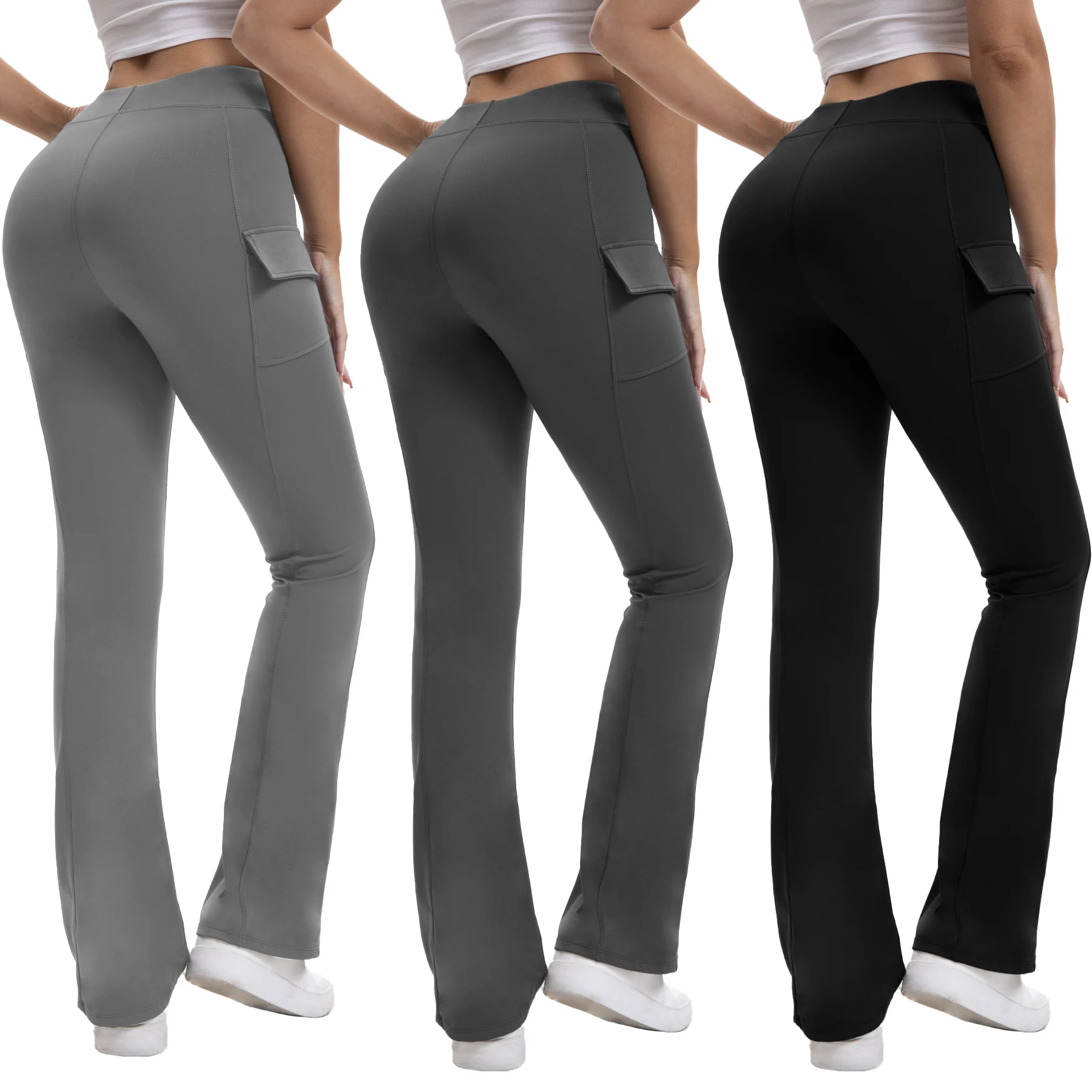 

Side Pocket Flared Pants: High Waist Stretch Bootcut Trousers, Breathable Wide Leg Bottoms for Women - Daily Chic Comfort