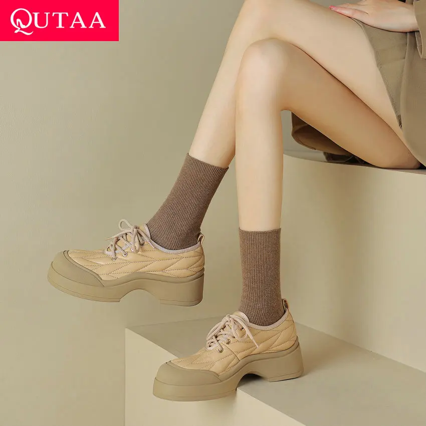 

QUTAA 2024 Women Sneakers Lace-Up Genuine Leather Shoes Woman Platforms Four Season Outdoor Casual Sports Shoes Size 34-40