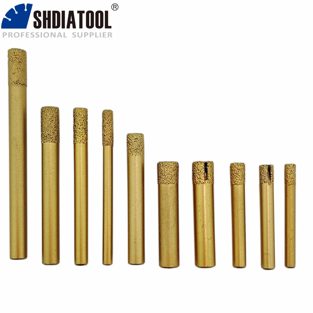 SHDIATOOL 10Pcs 3D Vacuum Brazed Diamond CNC Flat-end Straight Knife Engraving Bits Stone Carving Tools, Diamond Burrs, End Mill