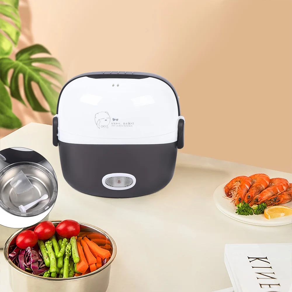 Mini Portable Electric Lunch Box Rice Cooker Stainless 2-Layer Steamer Heating Lunch Box Food Heater Bento Warmer Container