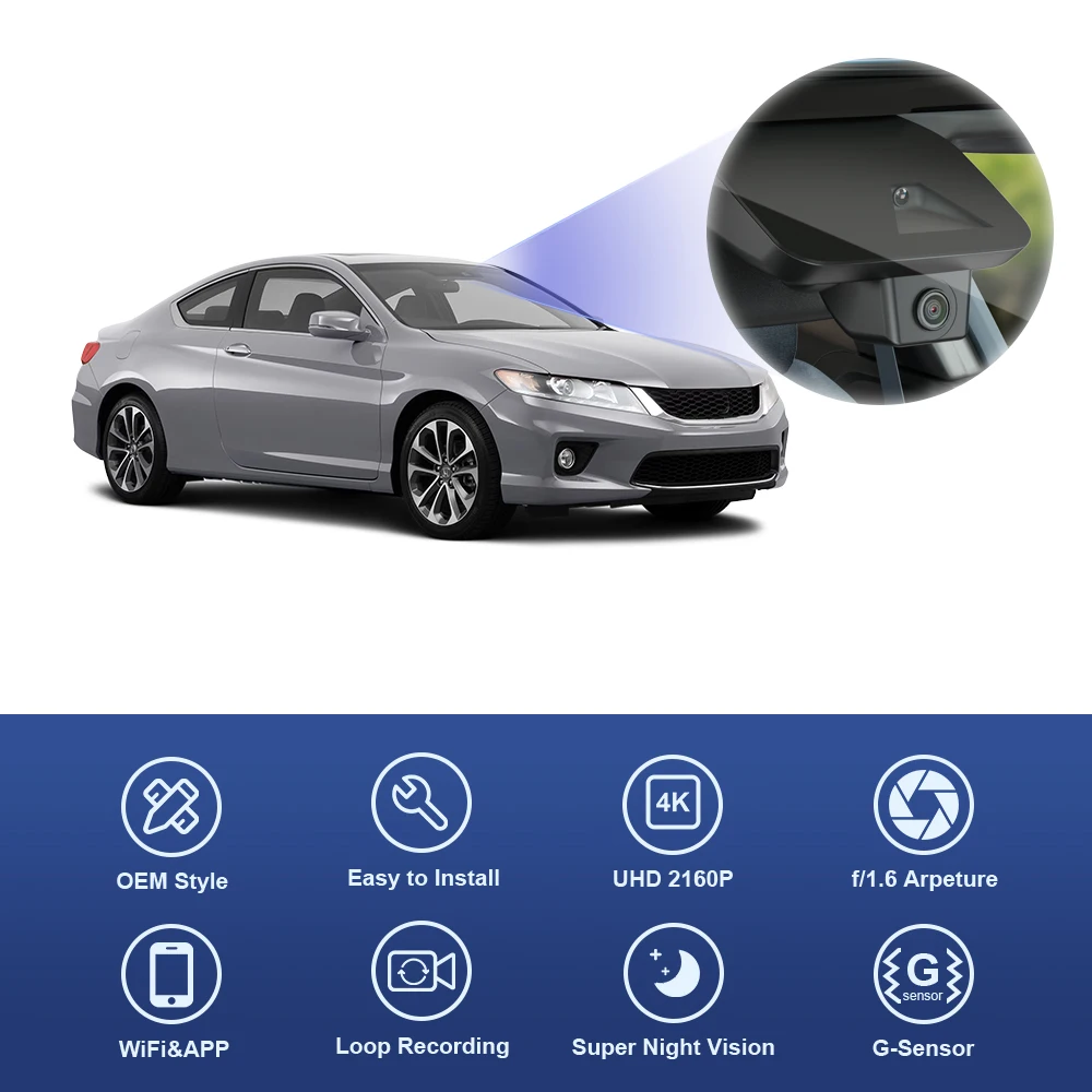 كاميرا Fitcamx 4K Dash لسيارة Honda Accord 2013 2014 2015، مسجل فيديو رقمي للسيارة بدون خياطة، كاميرا واي فاي داش، تسجيل حلقة #6