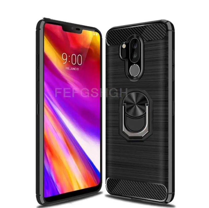 Capa For LG G7 ThinQ Brushed Carbon Fiber Soft Silicone Case For LG G7 ThinQ G710 G7+ G7 Plus LGG7 Magnetic Ring Stand Cover