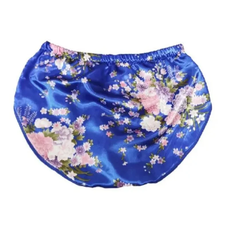 

Sexy Mens Blue Glossy Floral Print Soft Silky Touch Briefs Cross-dressing Mid Waist Panties Sissy Private Party BF Sexy Costumes