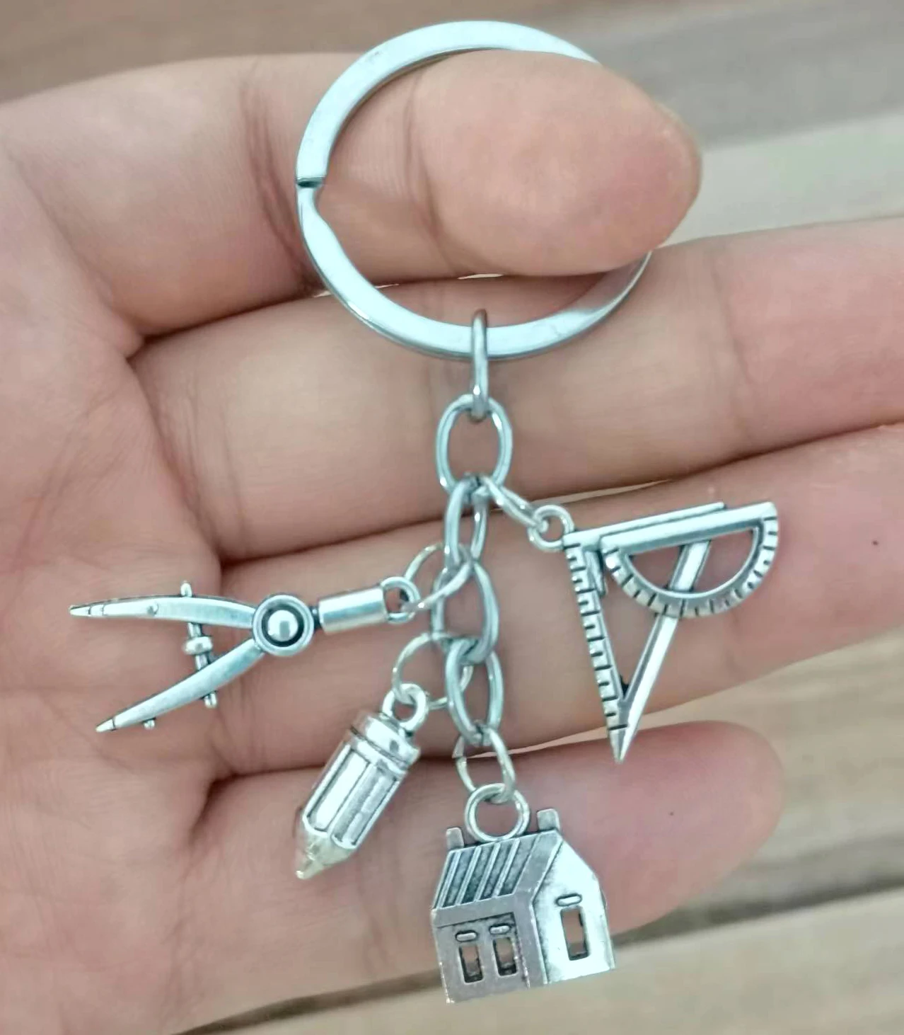 Engineer Architect House Design Key Chain Decoration House Hammer Ruler Creative Decoration Key Chain Father\'S Day Gift