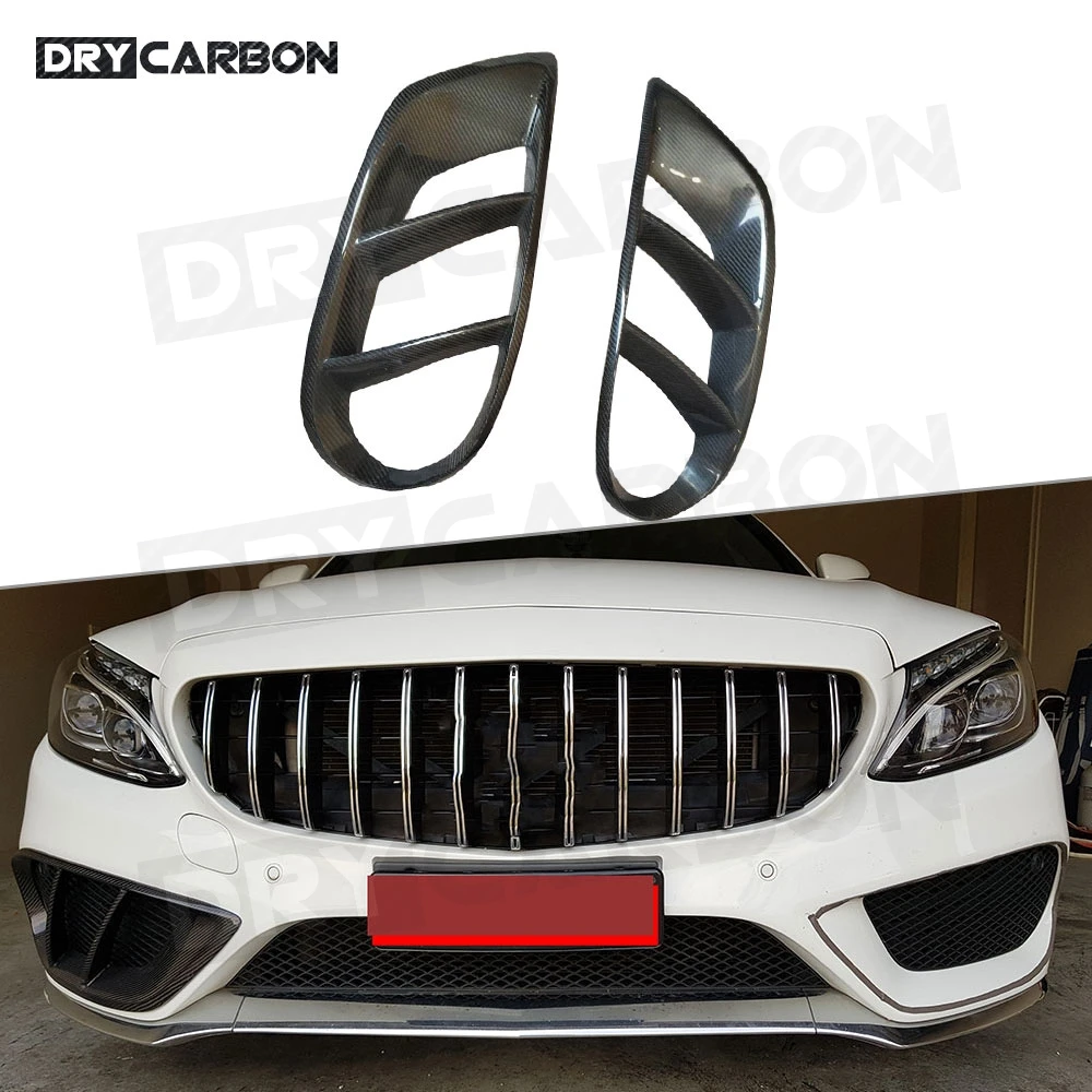 

For C Class Carbon Fiber Front Bumper Air Vent Cover Trim for Benz W205 C43 AMG C200 Sport 15-2018 Foglamp Mesh Grill FRP