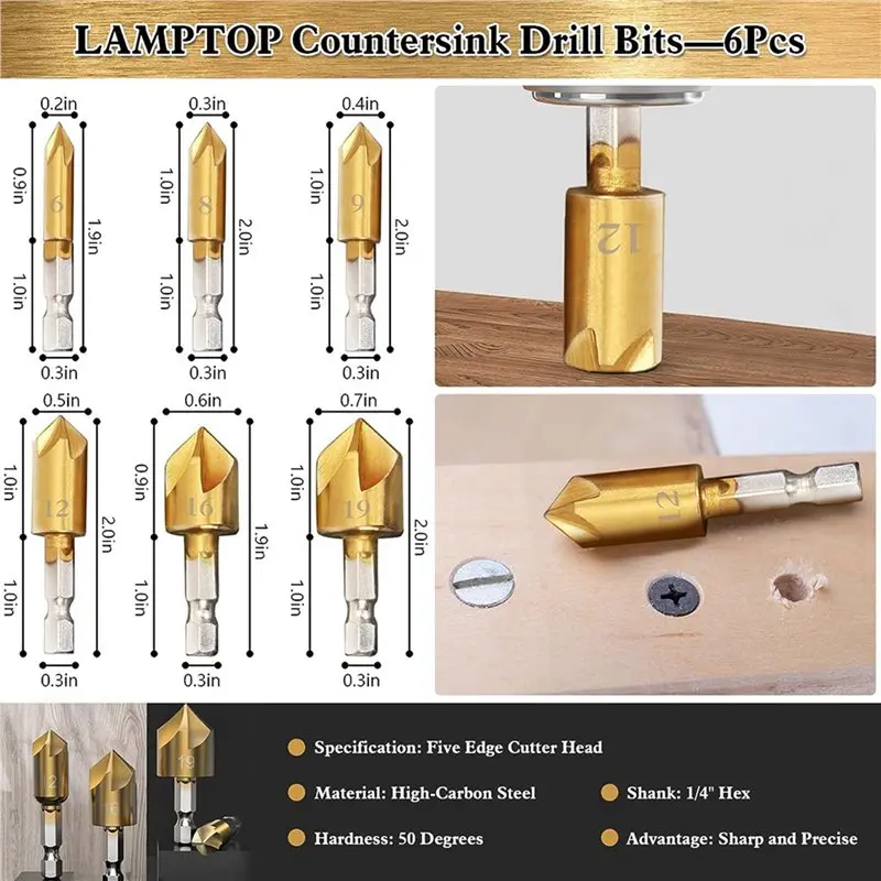 56 Pcs Woodworking Chamfer Drilling Tools, Including Countersink Bit, Wood Plug Cutter Drill Bit Set-[97Lemons]