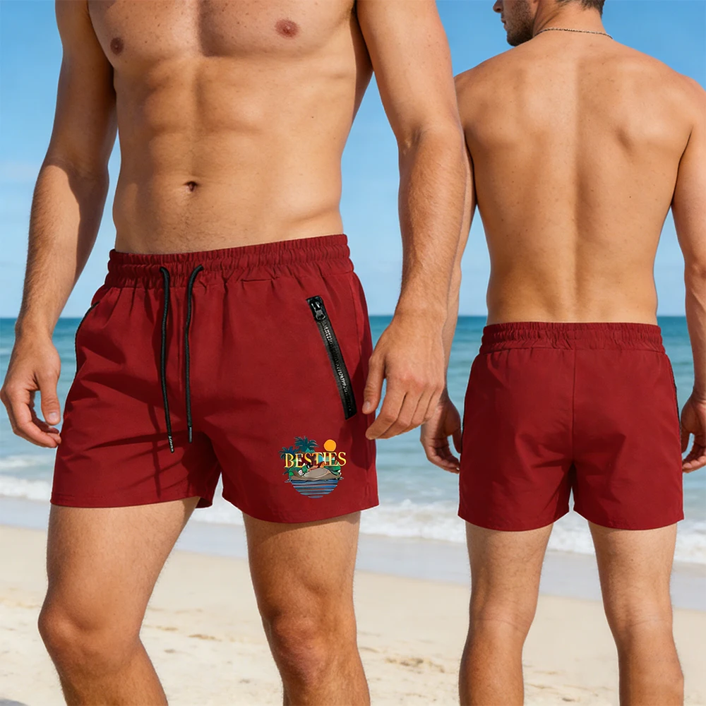 

Мужские плавки с карманом на молнии, летние быстросохнущие пляжные шорты BESTIES с принтом кокосовых пальм, мужские спортивные плавки для тренажерного зала