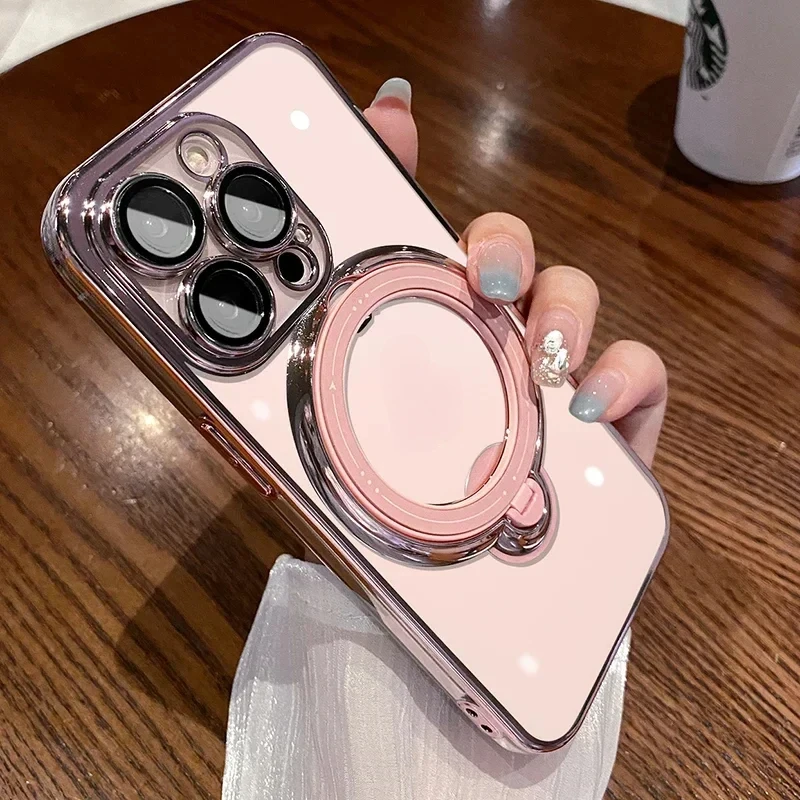 

Transparent Luxury Standing Holder Phone Case For iPhone 15 14 13 12 11 Pro Max Plus XR XS Max X For Magsafe Ring Cases Cover