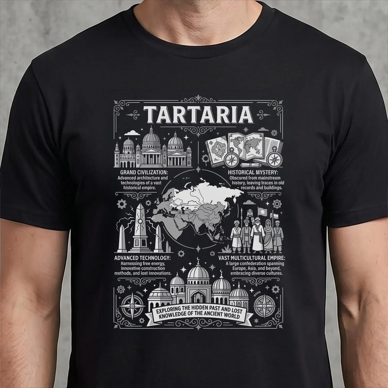 Tartaria Infographic T Shirt Lost Civilization Ancient Tech  vintage Washed fashion designer clothes Versatile Breathable Soft