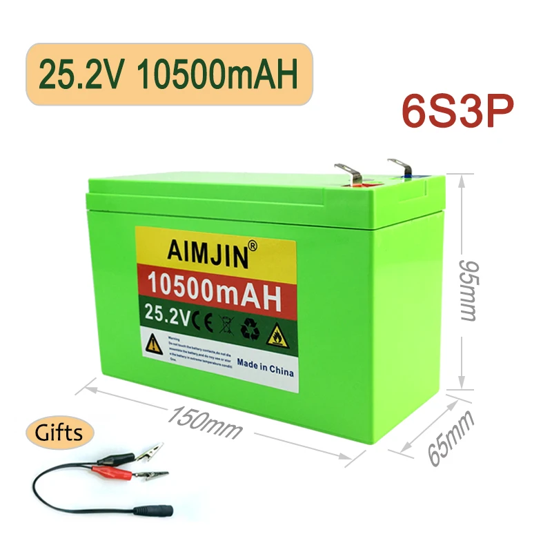 

6s3p 24V 10500mAh Lithium Battery Pack 18650 Built-in High Current 25.2V 10.5A BMS for Bicycle Toy Car + Wire clamp